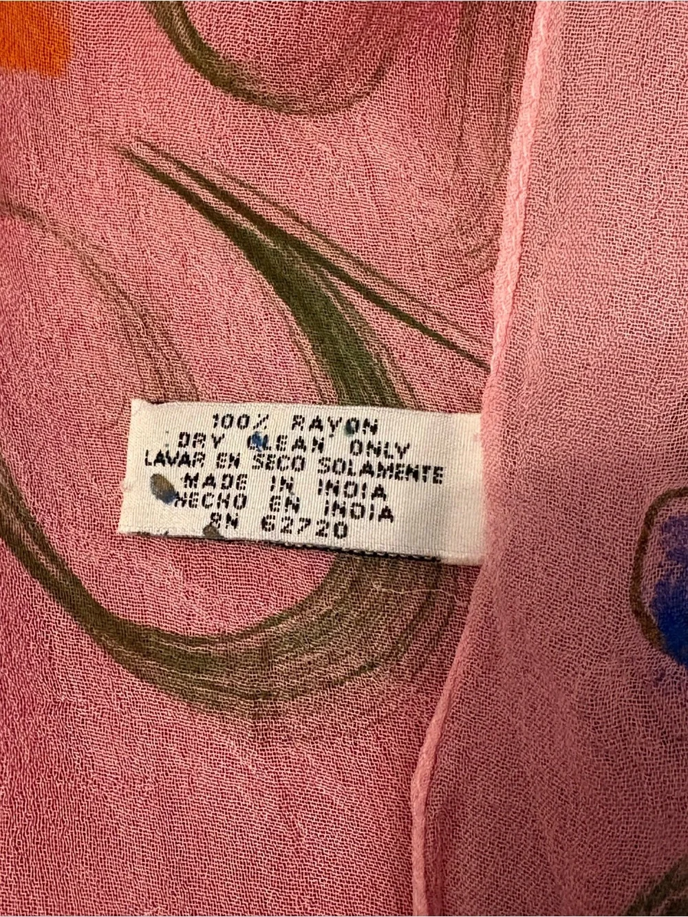vintage Accessory Street Scarf 100% Rayon Pink & Yellow Florar Scarf